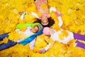 Group of boy and girls in the maple leaves