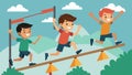 A group of boys completing a challenging obstacle course learning the importance of perseverance and determination in Royalty Free Stock Photo