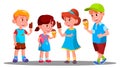 Group Of Boys And Girls Eating Ice Cream Vector. Sweet. Eating. Isolated Illustration