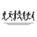 Group of boys and girls running silhouettes Royalty Free Stock Photo