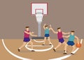 Group of Boys Playing Basketball Vector Illustration