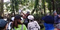 Group briefing in a forest