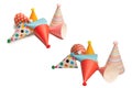 A group of bright and colorful birthday caps isolated on a white background