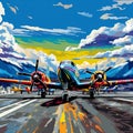 Group of Brightly Colored Airplanes in a Picturesque Airport Setting