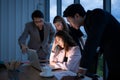 Group of broker international stock traders working actively at night in office, Royalty Free Stock Photo