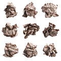 Group of brown crumpled paper balls over isolated white background Royalty Free Stock Photo