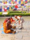 Group of buddhist monks in lumbini, nepal Royalty Free Stock Photo
