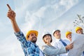 Group of builders and architects with blueprint Royalty Free Stock Photo