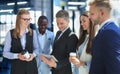Group of buisness people working on tablet Royalty Free Stock Photo