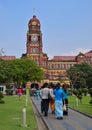 Group of Burmese women in traditional attire leaving Maha Bandula Garden Royalty Free Stock Photo