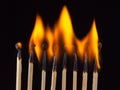 Group of burn and unburned matches, isolated on black background Royalty Free Stock Photo