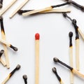 Group of burnt matches with one unused matchstick Royalty Free Stock Photo