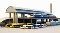 Group of buses parked in front of train station. Generative AI