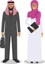 Group of business arab man and woman, working people standing together on white background in flat style. Business arabic team