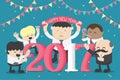 Group of Business celebrating New Year happy numbers 2017