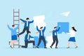 Group of business people assembling jigsaw puzzle and represent team support and help Royalty Free Stock Photo