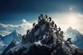 Group of business people climbing on a mountain peak. 3D Rendering, Group of people on peak mountain climbing helping team work,