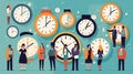 Group of business people and clocks. Time management concept. Flat vector illustration. Generative AI