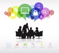 Group of Business People Discussing With Speech Bubbles and Symbols Royalty Free Stock Photo