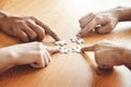 Group of Business people hands are holding jigsaw puzzle. Royalty Free Stock Photo