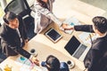 Group business people handshake at meeting table Royalty Free Stock Photo