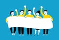 Group of business people holding big blank banner. Teamwork concept vector Royalty Free Stock Photo