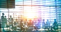 Group of Business People Meeting Back Lit. Management Team in office silhouette. Corporate business team and manager in meeting Royalty Free Stock Photo