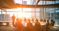 Group of Business People Meeting Back Lit. Management Team in office silhouette. Corporate business team and manager in meeting. Royalty Free Stock Photo