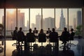 Group of business people in a meeting in a modern office with panoramic windows, Modern business conference in a boardroom, full Royalty Free Stock Photo