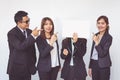 Group of business people posing with white board Royalty Free Stock Photo