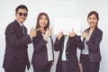 Group of business people posing with white board Royalty Free Stock Photo