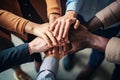 Group of business people putting their hands together. Teamwork concept, Group of diverse hands holding each other support Royalty Free Stock Photo