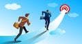 Group of business people running on arrows towards goals to target. Motivation Path concepts to success of business goals Royalty Free Stock Photo