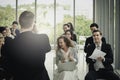 Group of business people sitting on conference together listening to the speaker giving a speech in the meeting room seminar  The Royalty Free Stock Photo