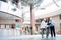 group of business people are talking standing in the hall of a modern business center. Royalty Free Stock Photo