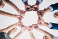 Group of business people, team building hands or fists in a circle in unity. Support, motivation and collaboration in an Royalty Free Stock Photo