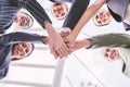 Group of business people with their hands holding together, banner of business teamwork.