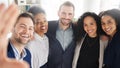 Group of business people together in selfie with diversity, smile and happy in workplace for company portrait Royalty Free Stock Photo