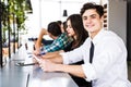 Group of business people using digital devices. Team People working at their table in modern office Royalty Free Stock Photo