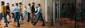 Group of business people walking at office openspace