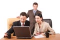 Group of business people working together with laptop in the office - horizontal, isolated Royalty Free Stock Photo