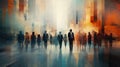 Corporate Professionals Walking in Urban Fog