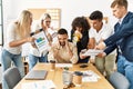 Group of business workers screaming to stressed partner at the office Royalty Free Stock Photo