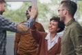 Businessman giving high five to his partner in office Royalty Free Stock Photo