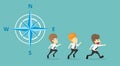 Group Businessman running along the compass success.Cartoon of b