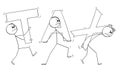 Group of People or Businessmen Carrying Heavy Taxes , Vector Cartoon Stick Figure Illustration