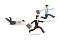 Group of businessmen rushing for work while one of them fall badly. Concept of corporate race or competition Royalty Free Stock Photo