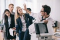 group of businesspeople fighting for copier Royalty Free Stock Photo