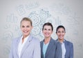 Group of businesswomen in front of business graphics