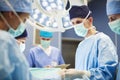 Group of busy doctors in operating room Royalty Free Stock Photo